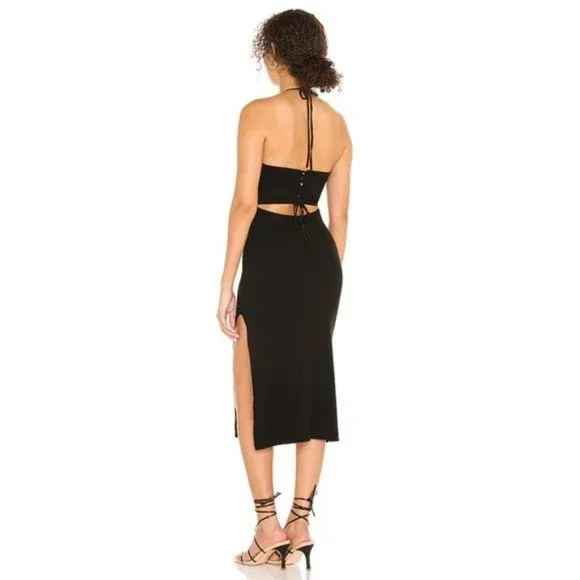 NWT NBD Greta Dress Lace Up Cut Out Sleeveless Neck Tie Bodycon Midi Bla…